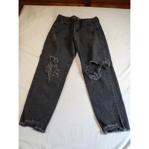 SO Goods for Life High Rise Mom Jeans Black Distressed Raw Hem Size 9/29W